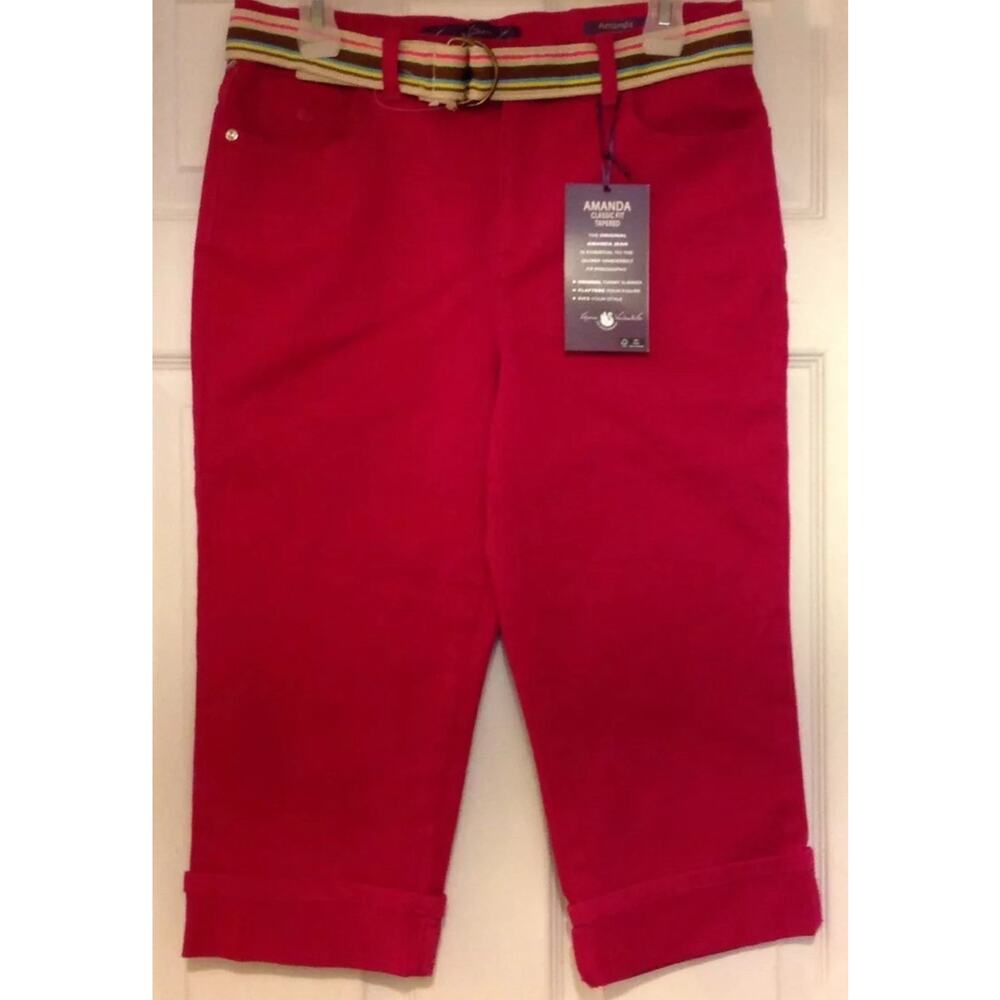 NEW‎ Gloria Vanderbilt Hot Pink Classic Fit Cuffed Slimming Capri Jeans w/Belt 8